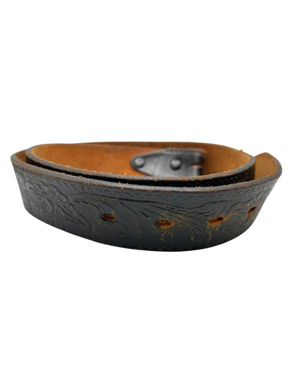 Vintage Tex Tan Belt Cowhide Leather Black Floral Tooling Texas Marked! 36-32" - Picture 5 of 7